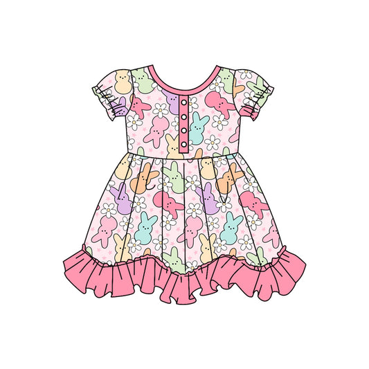 Short sleeves bunny floral baby girls easter dresses