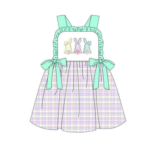 Sleeveless bunny lavender yellow plaid girls easter dress