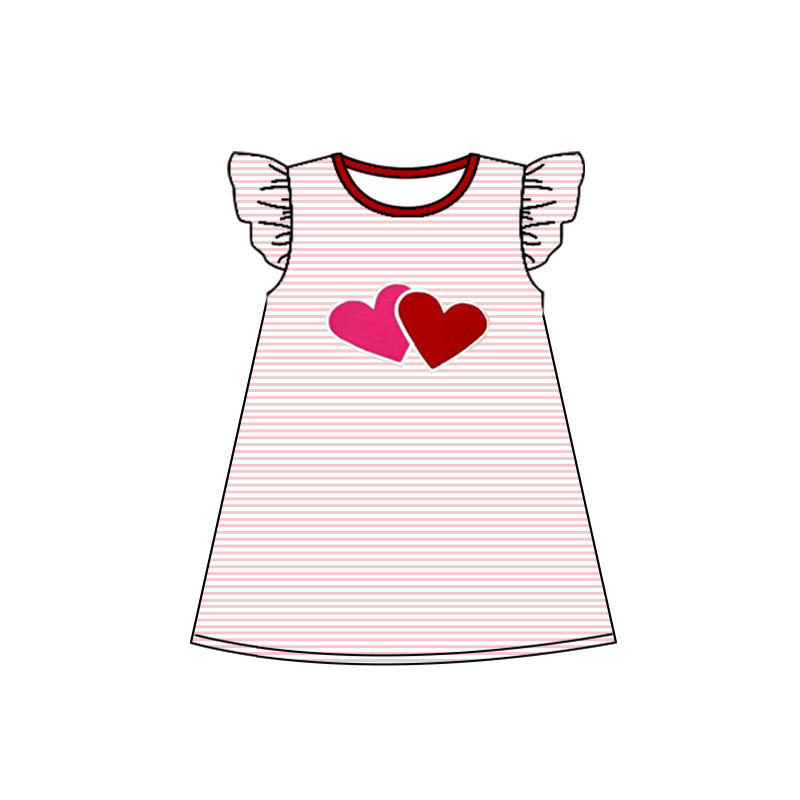 Heart flutter sleeves stripe baby girls valentine's dress