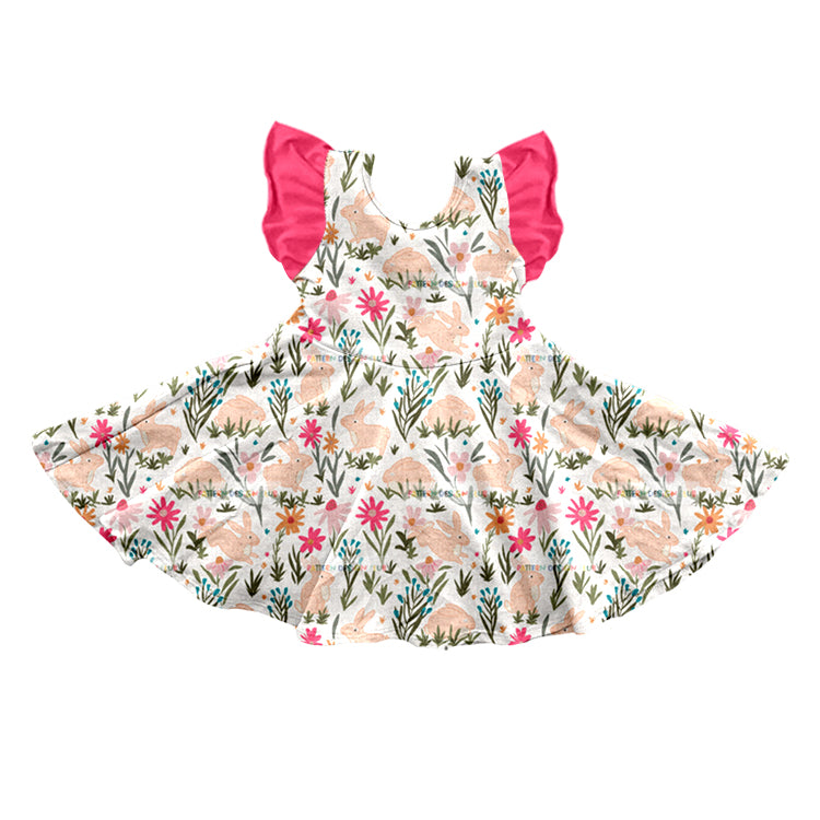 Flutter sleeves floral bunny baby girls easter dress