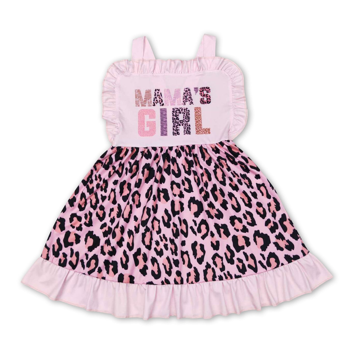 Pink mama's girl leopard ruffle kids dresses