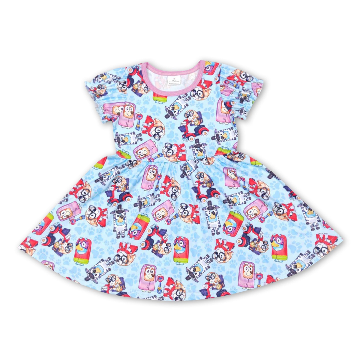 Short sleeves pink dog baby girls dresses