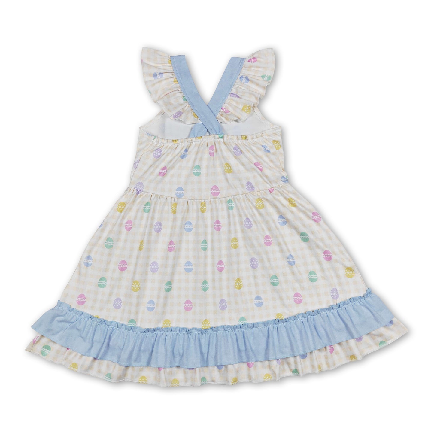 Flutter sleeves yellow eggs plaid girls easter dresses