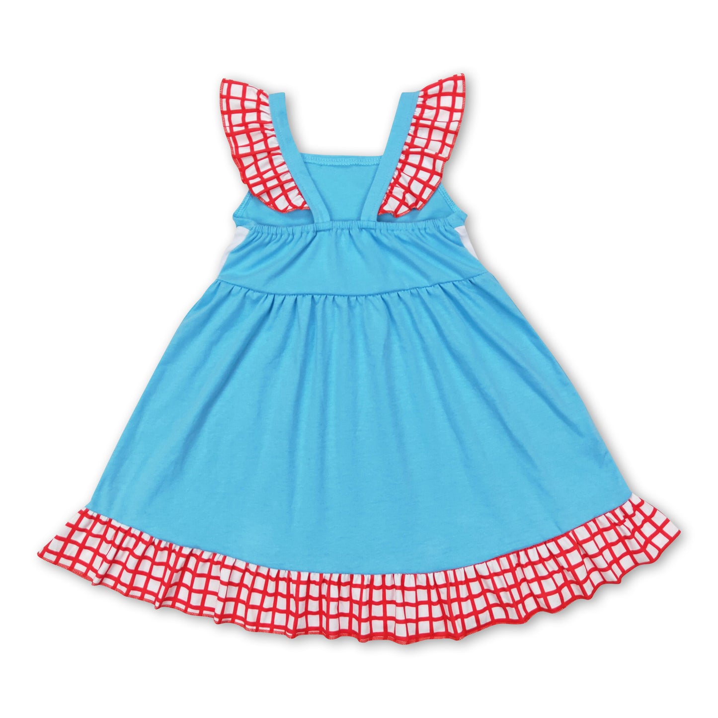 I love mom light blue plaid ruffle girls mother's day dress