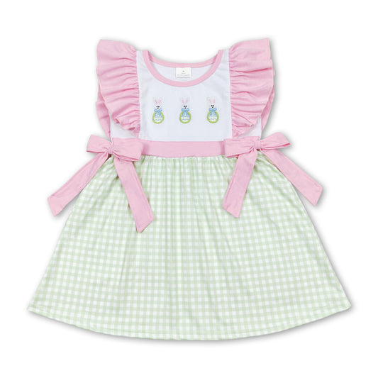 Egg bunny pink green plaid kids girls easter dresses