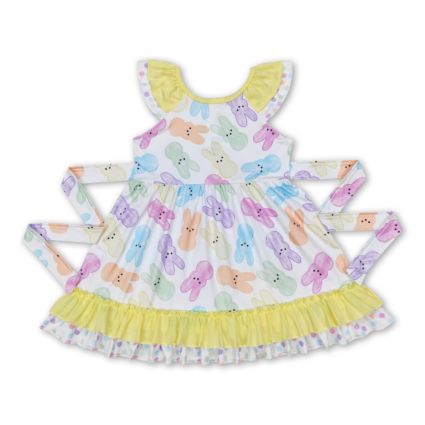 Yellow ruffle bunny cute girls easter dresses