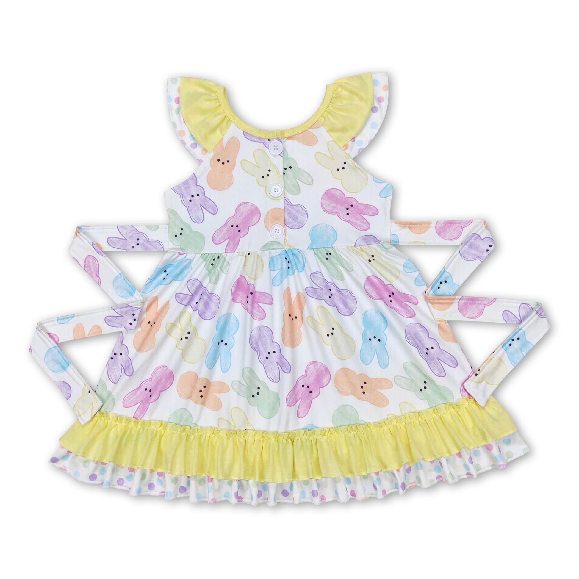 Yellow ruffle bunny cute girls easter dresses – Western Kids Clothes