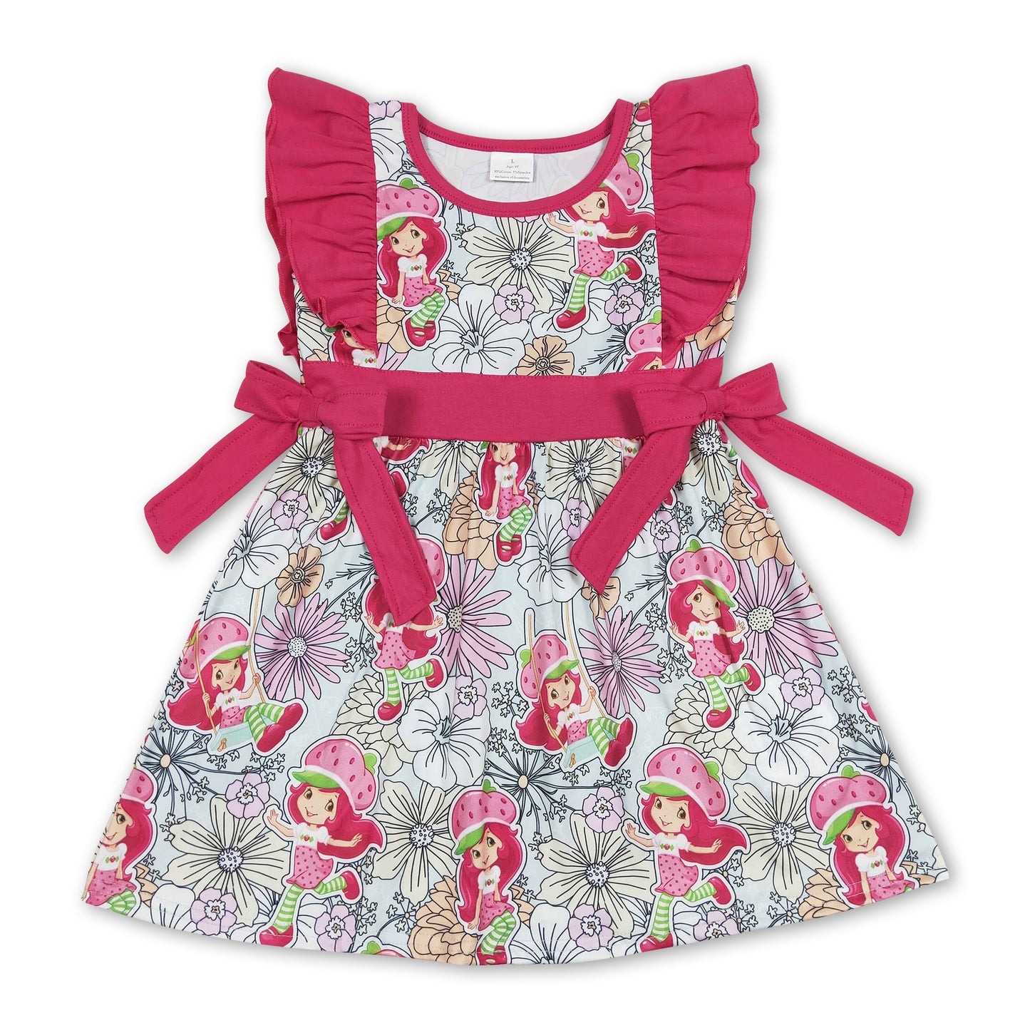 Flutter sleeves strawberry floral baby girls spring summer dress