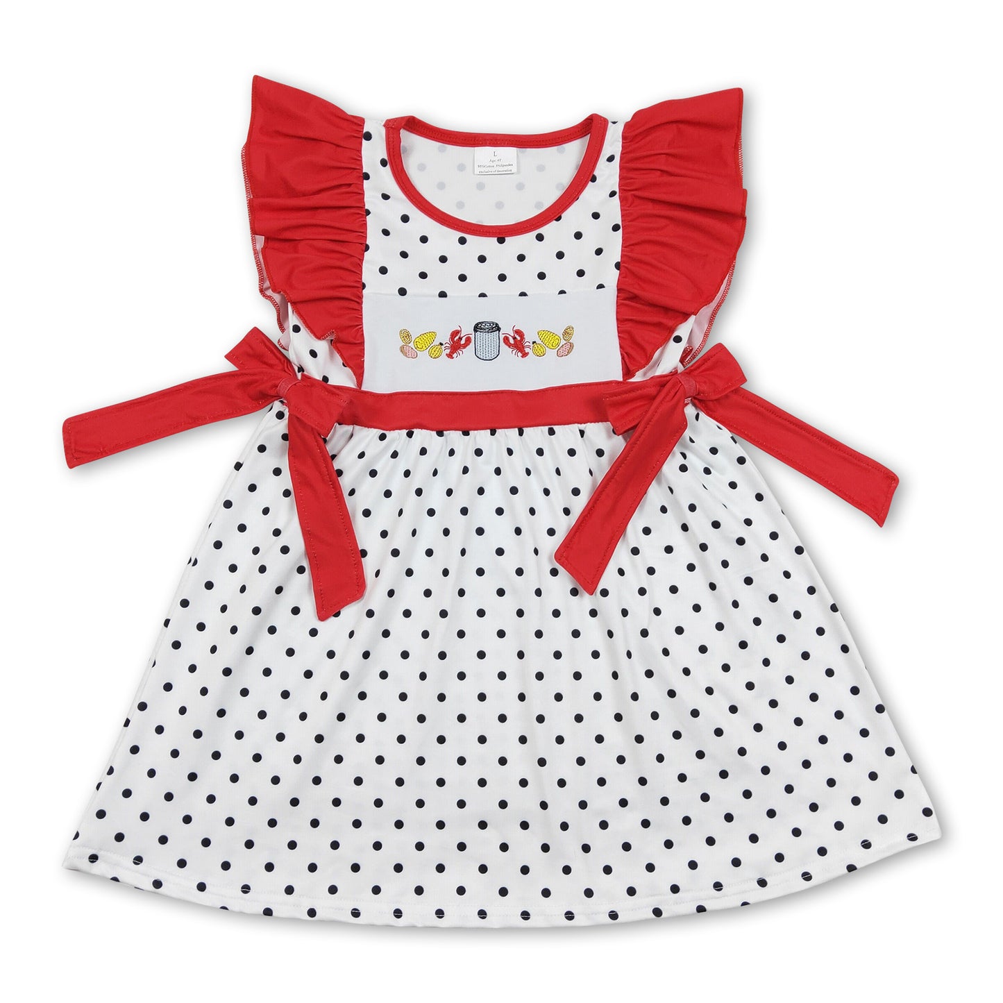 Corn crawfish flutter sleeves polka dots girls dresses