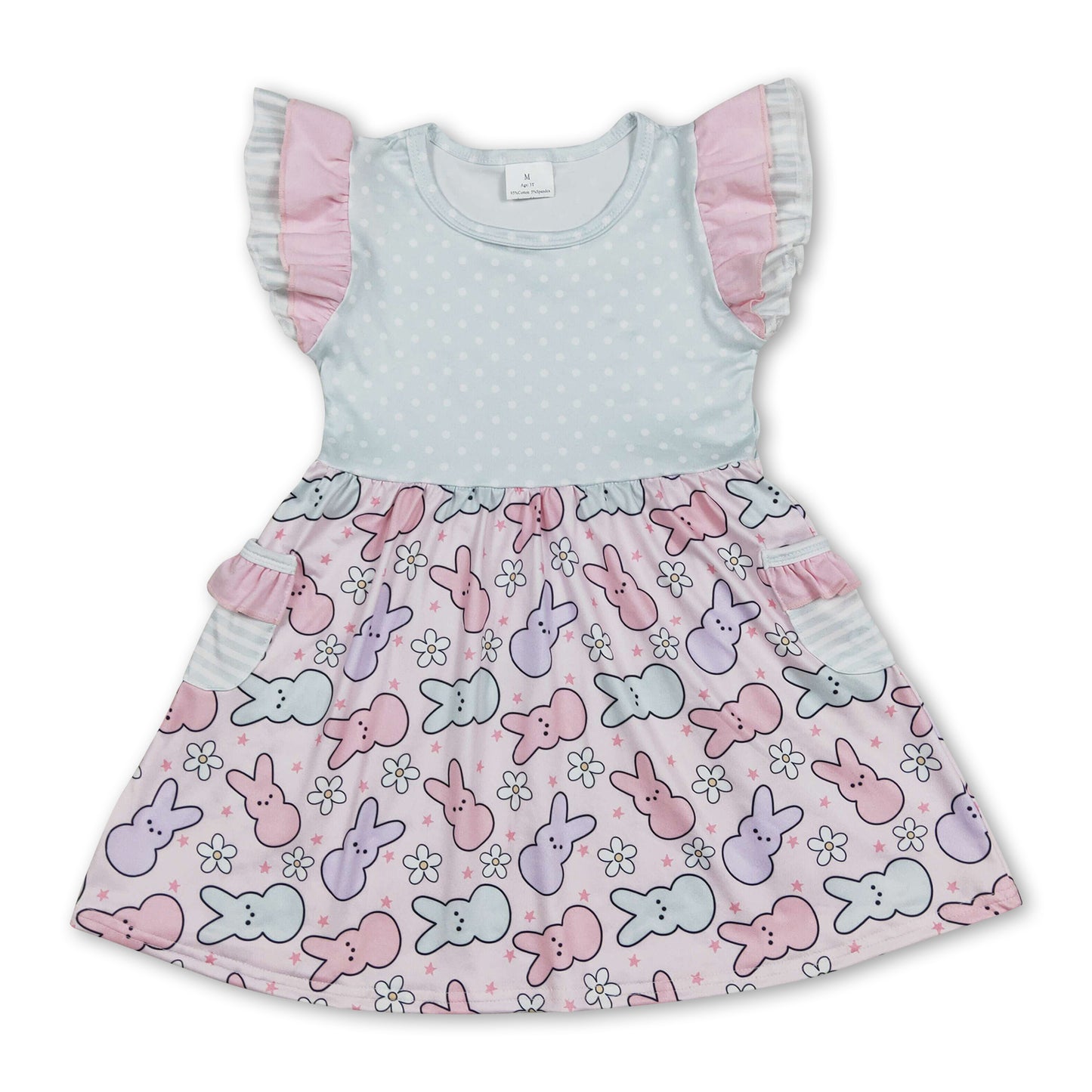Flutter sleeves bunny floral pocket baby girls easter dresses