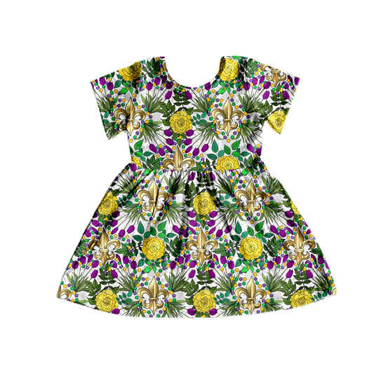 Short sleeves flower baby girls mardi gras dresses