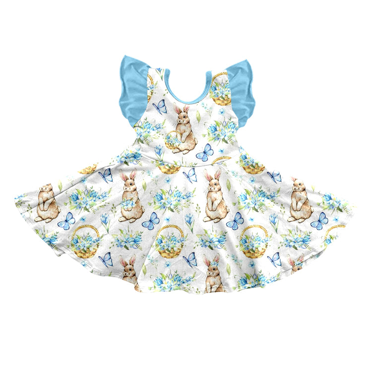 Blue butterfly bunny flower baby girls easter dress