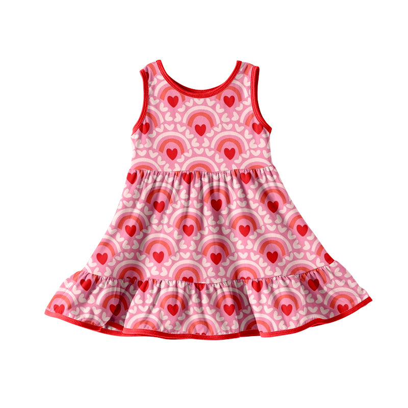 Sleeveless heart rainbow baby girls valentines dresses