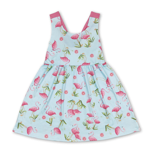 Sleeveless flamingo baby girls summer dresses