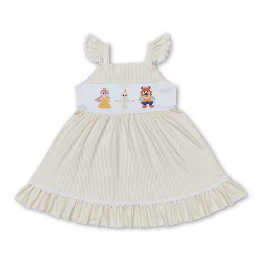 Yellow stripe flutter sleeves princess girls dresses