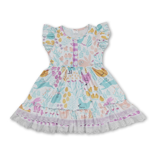 Flutter sleeves rabbit chicken ruffle girls easter dress