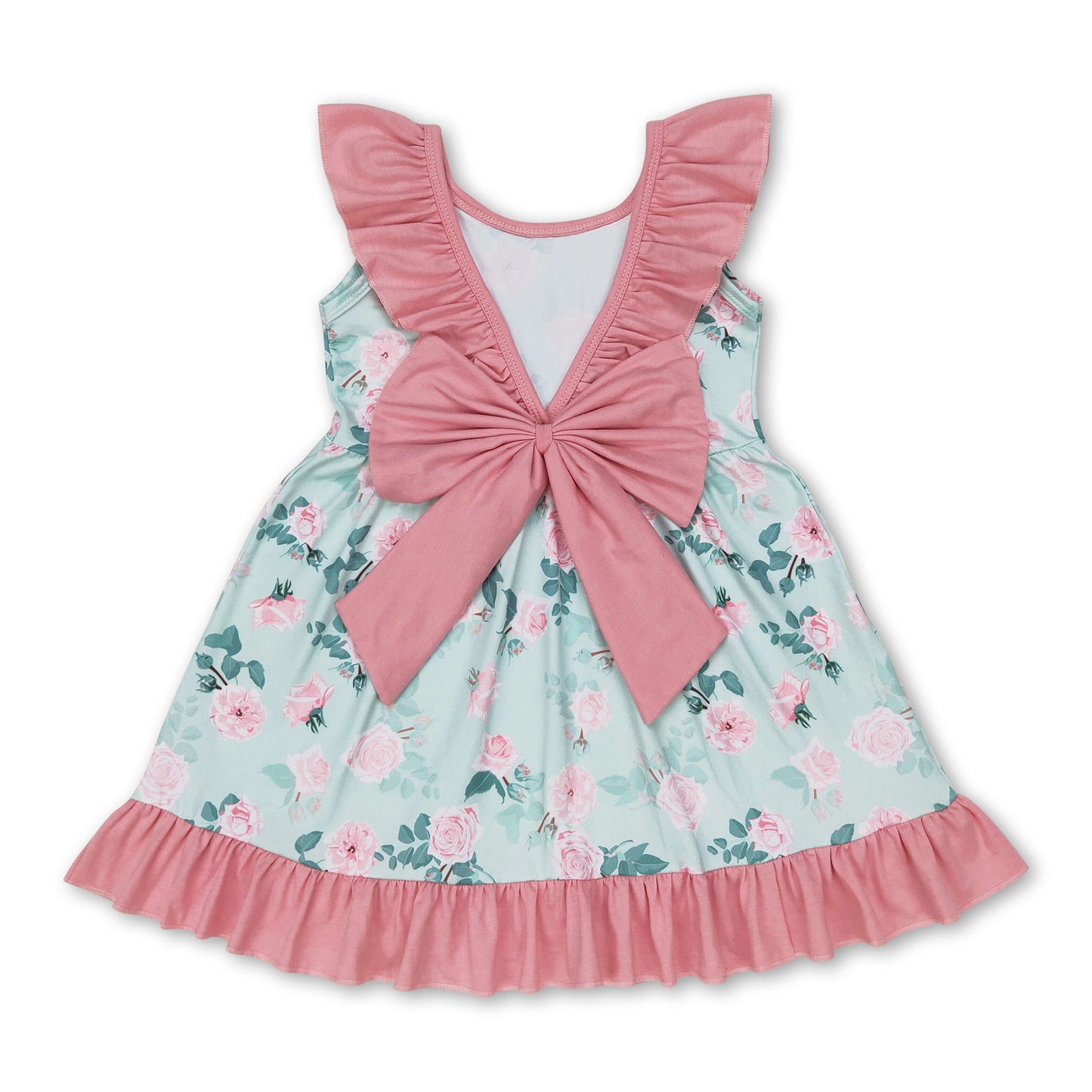 Ruffle bow backless floral girls summer dresses