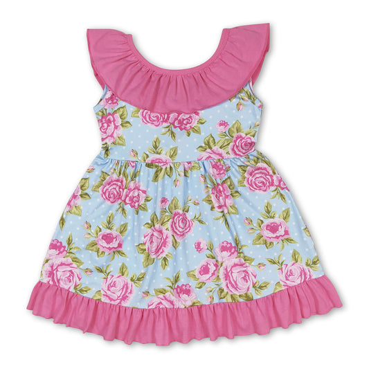 Backless bow pink ruffle flower kids girls dresses