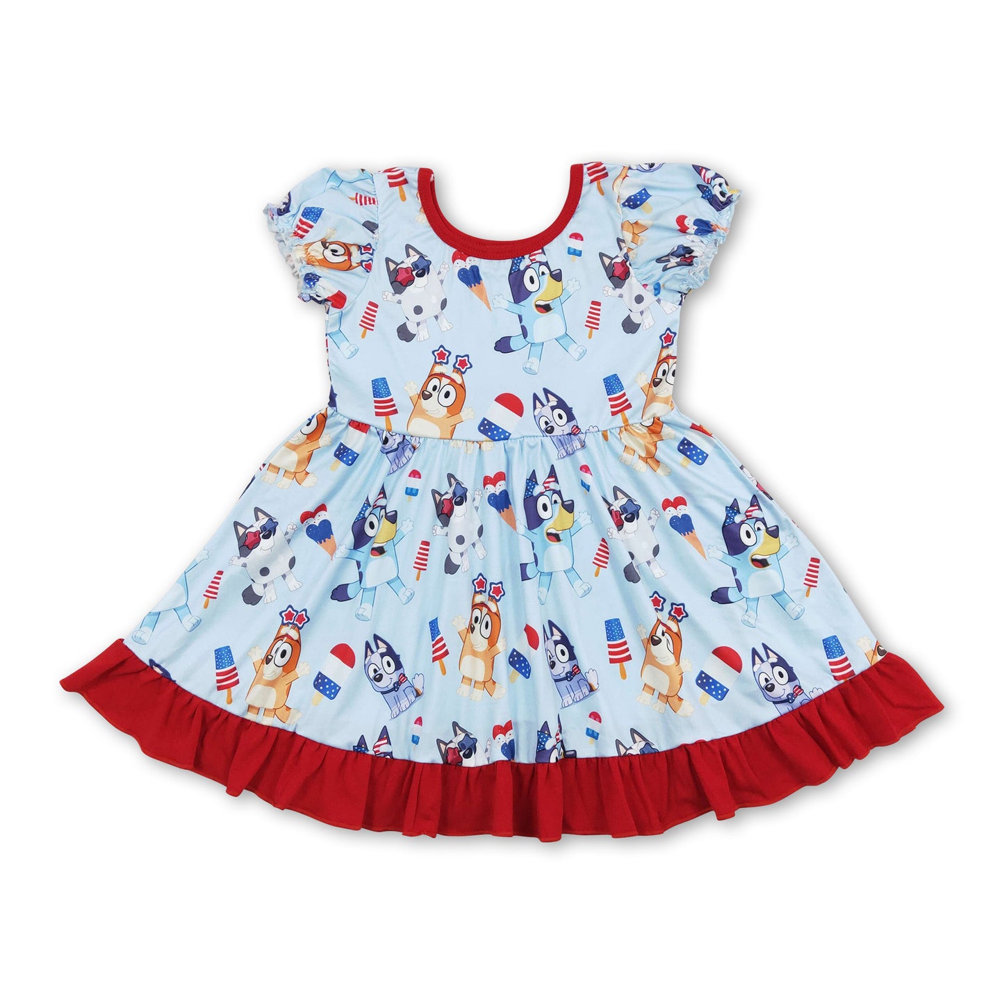 Short sleeves popsible dog girls 4th of july dresses