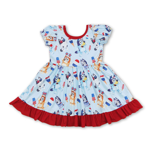 Short sleeves popsible dog girls 4th of july dresses