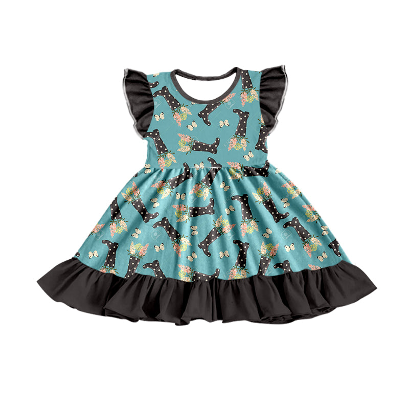 Boots floral butterfly western girls dresses