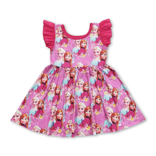 Flutter sleeves hot pink princess baby girls dresses