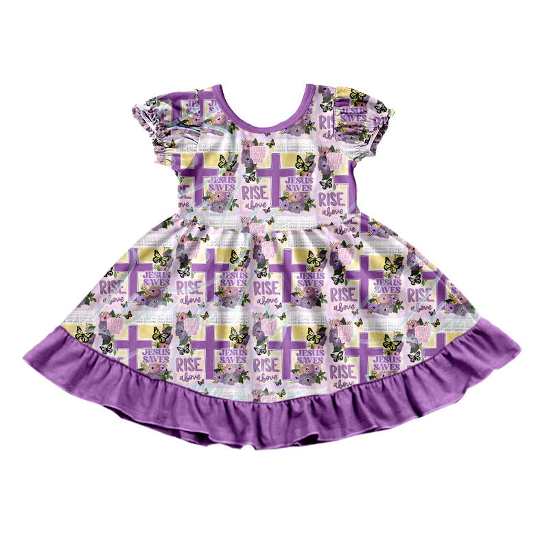 He is risen cross purple girls easter dresses