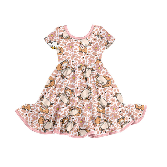 Pink cows floral short sleeves girls dresses