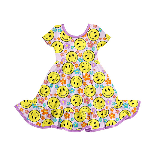 Short sleeves lavender smile baby girls summer dress