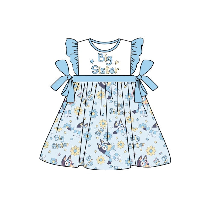 Big sister floral dog kids girls summer dresses