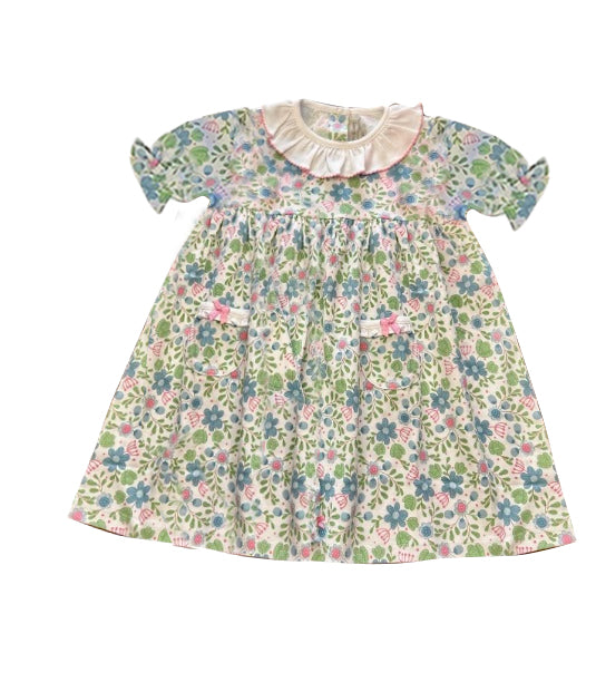 Short sleeves floral pockets baby girls dresses