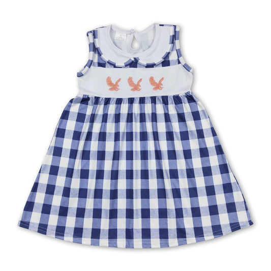 Navy plaid sleeveless eagles baby girls dresses