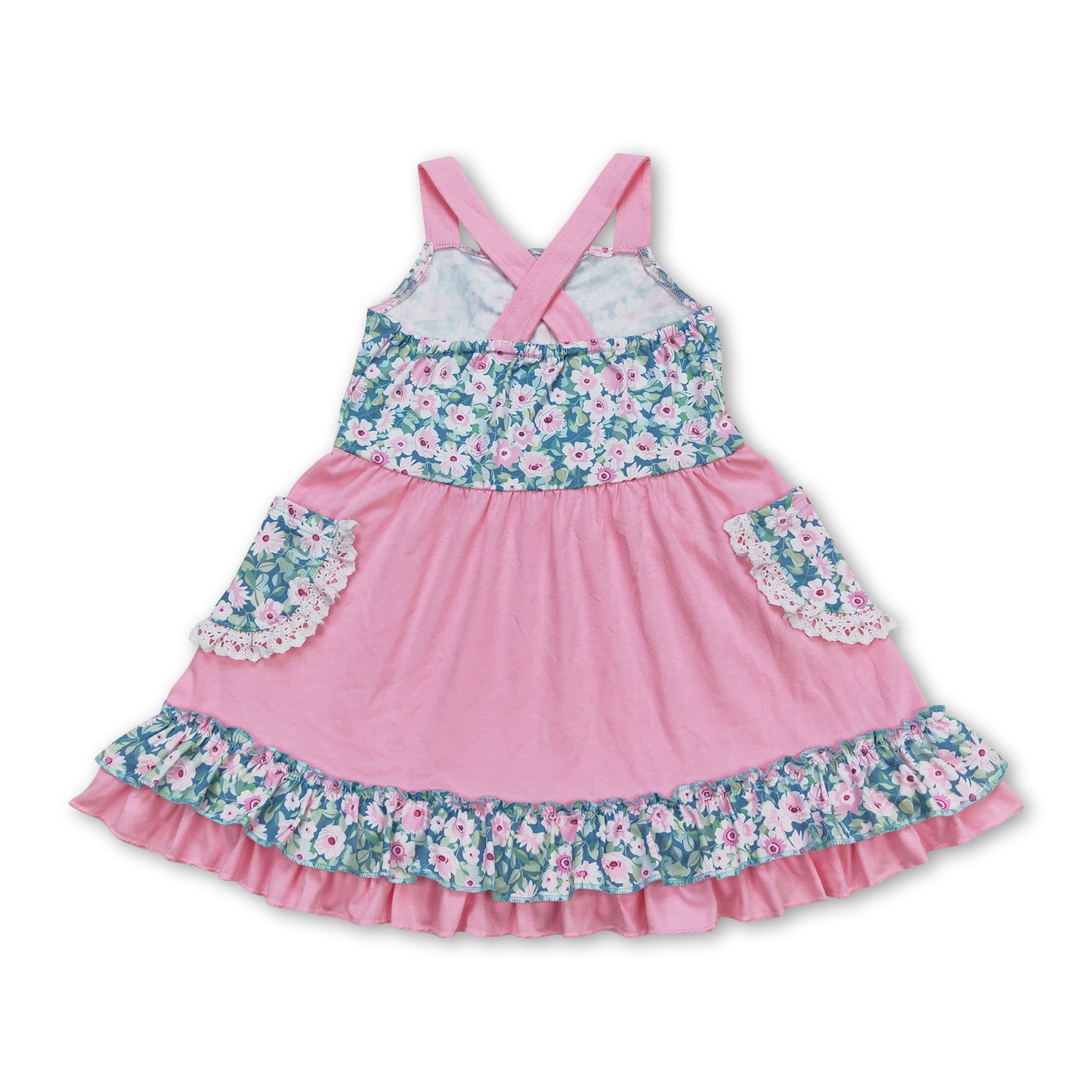 Pink floral sleeveless baby girls summer dresses