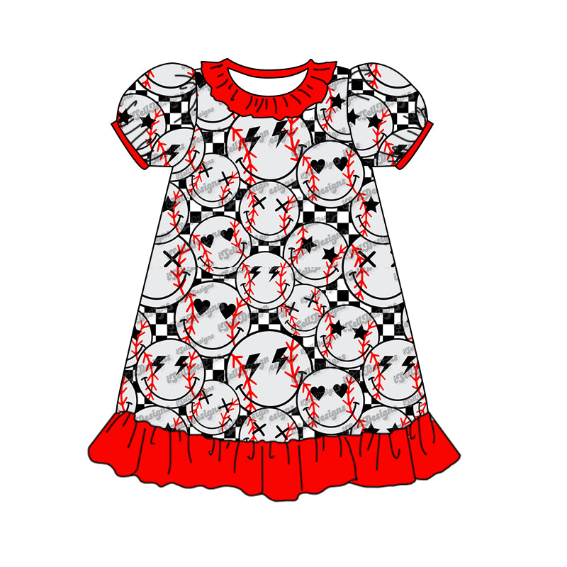 Plaid smile baseball kids girls night gown