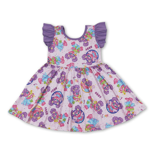 Lavender flutter sleeves baby girls twirl dresses