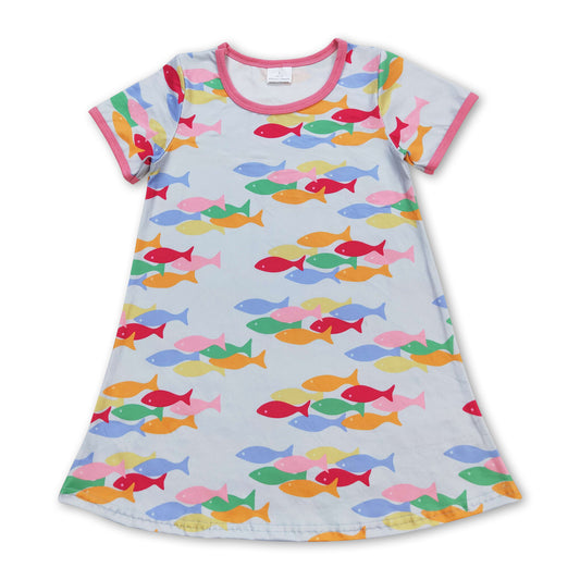 Short sleeves fishing kids girls summer dress