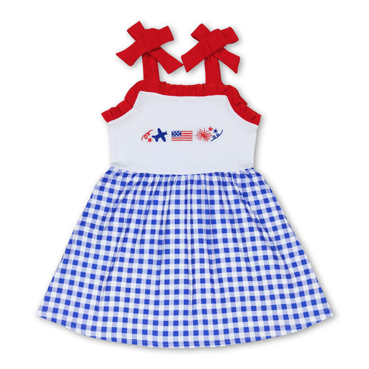 Suspender flag blue plaid girls 4th of july dress