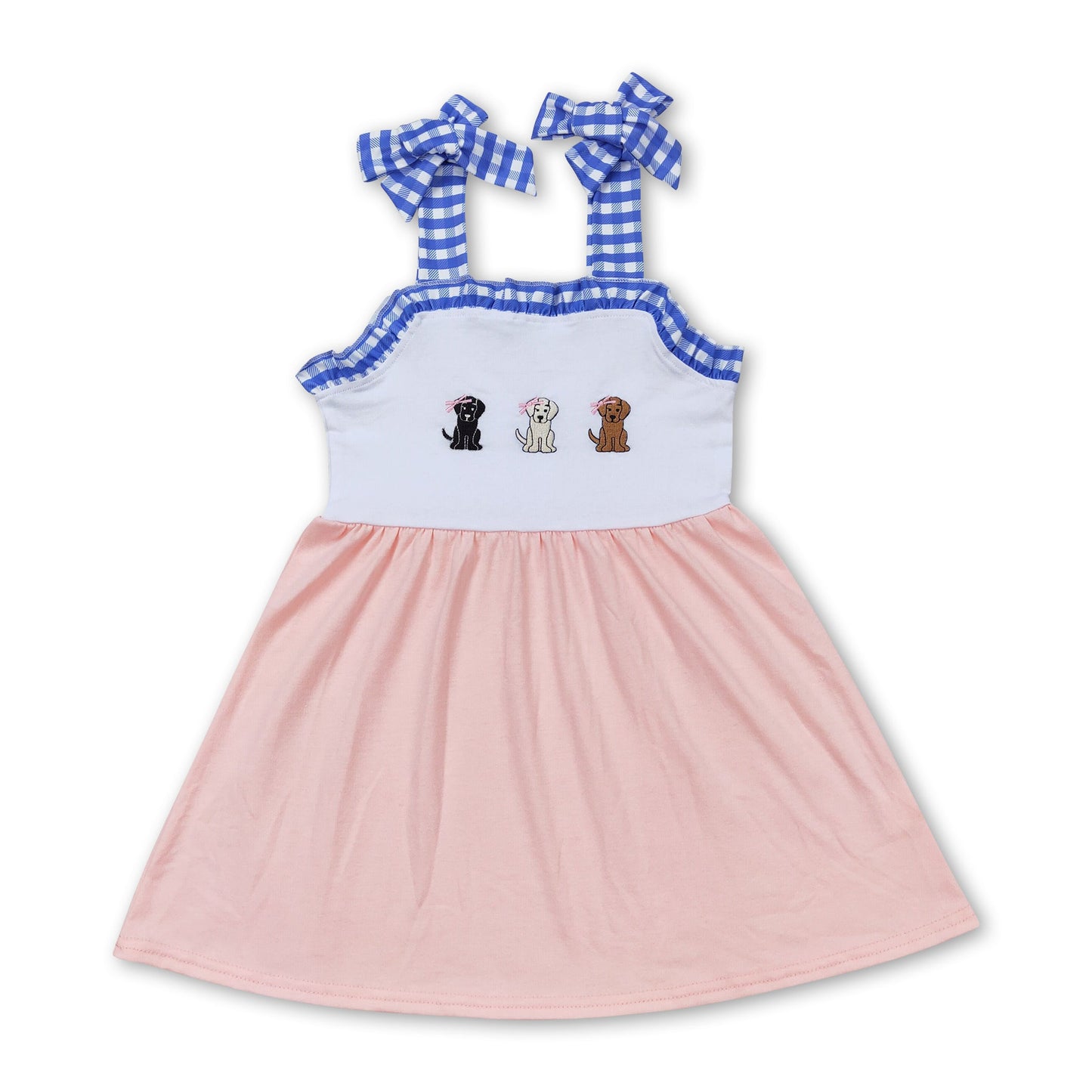 Suspender dog print pink baby girls dresses