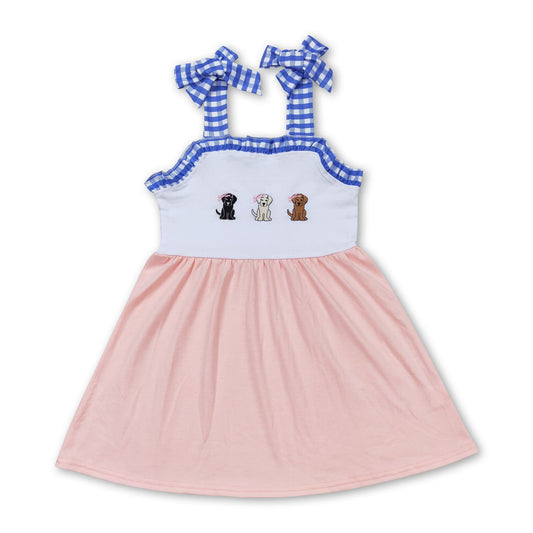 Suspender dog print pink baby girls dresses