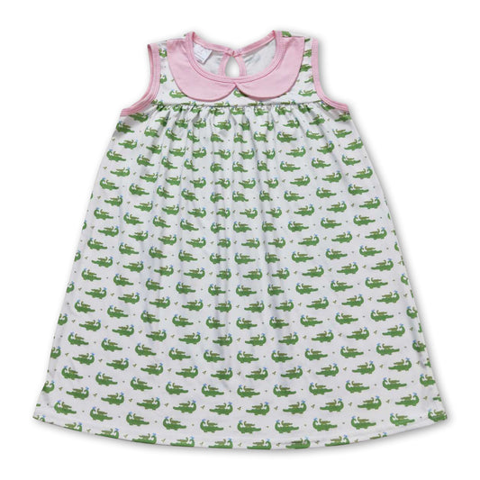 Pink sleeveless crocodile baby girls summer dress