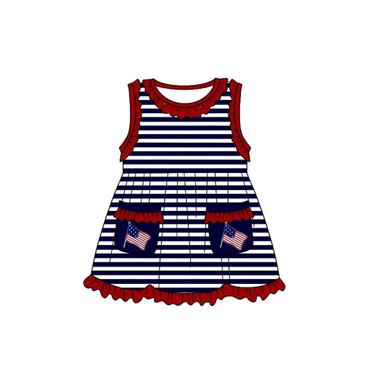 Flag pockets stripe sleeveless girls 4th of july dress