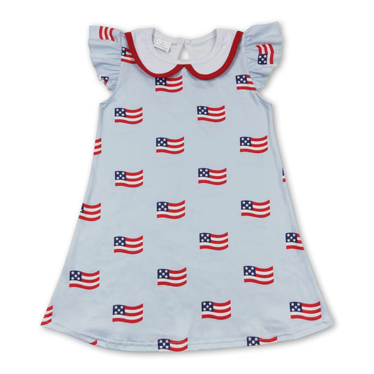 Flutter sleeves flag girls 4th of july dress