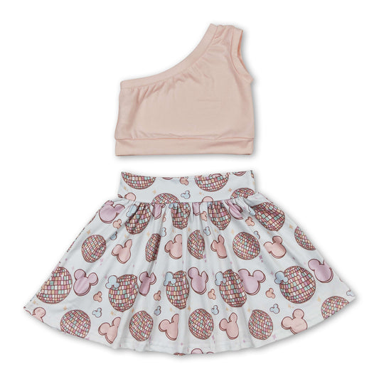 Peach one shoulder to mouse skirt girls clothes