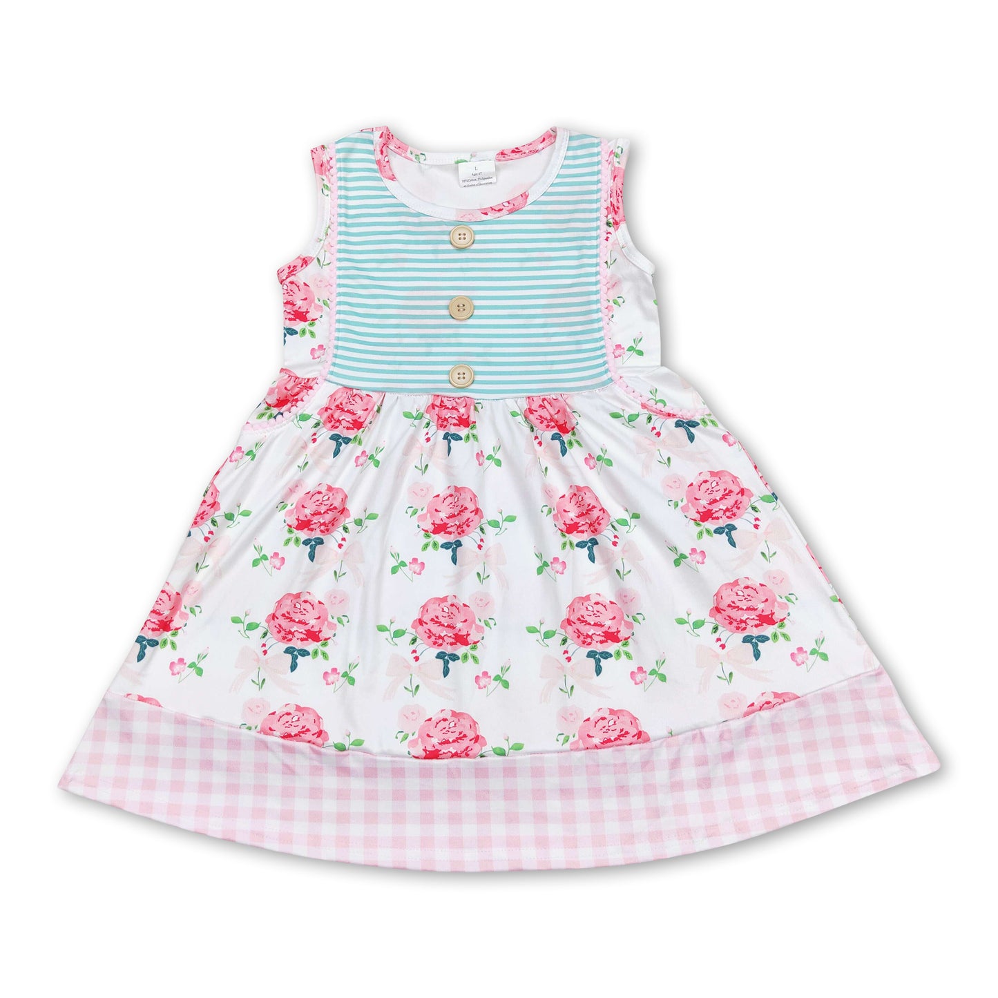 Sleeveless floral plaid baby girls summer dress