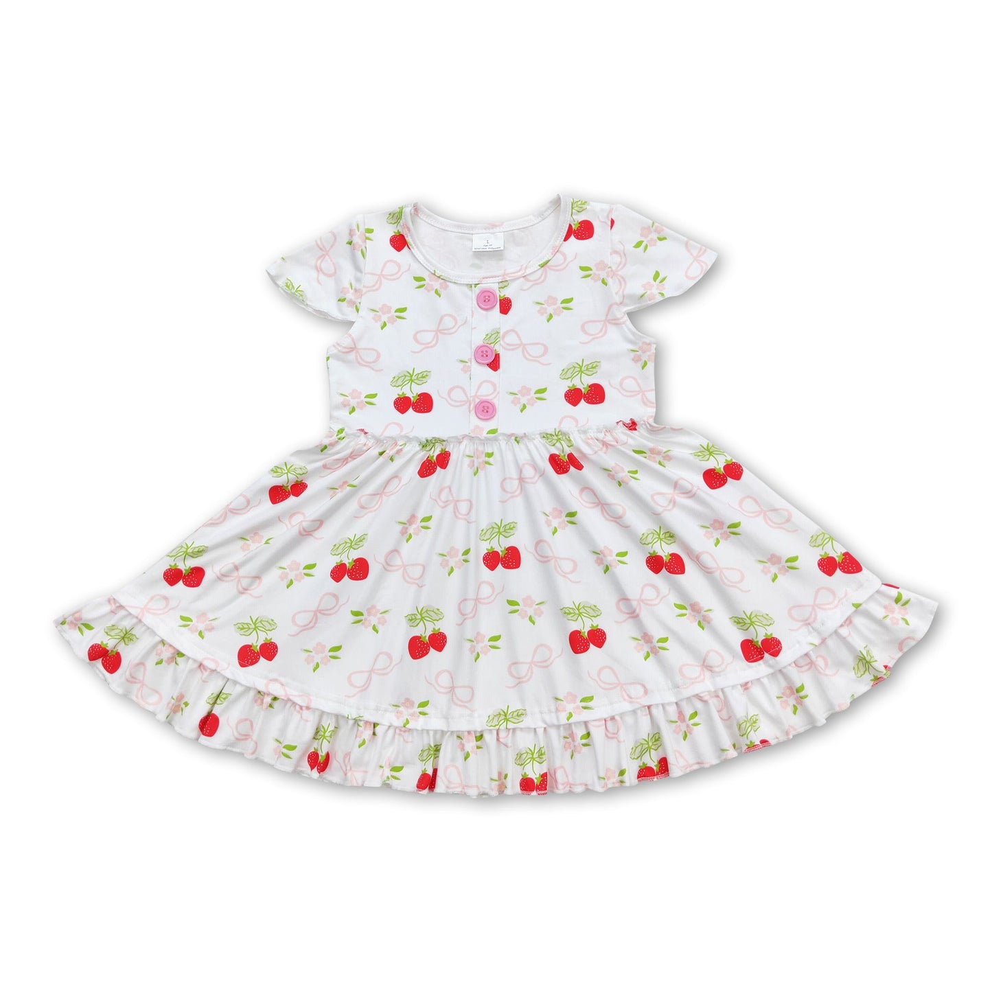 Short sleeves bow strawberry baby girls dresses