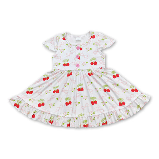 Short sleeves bow strawberry baby girls dresses