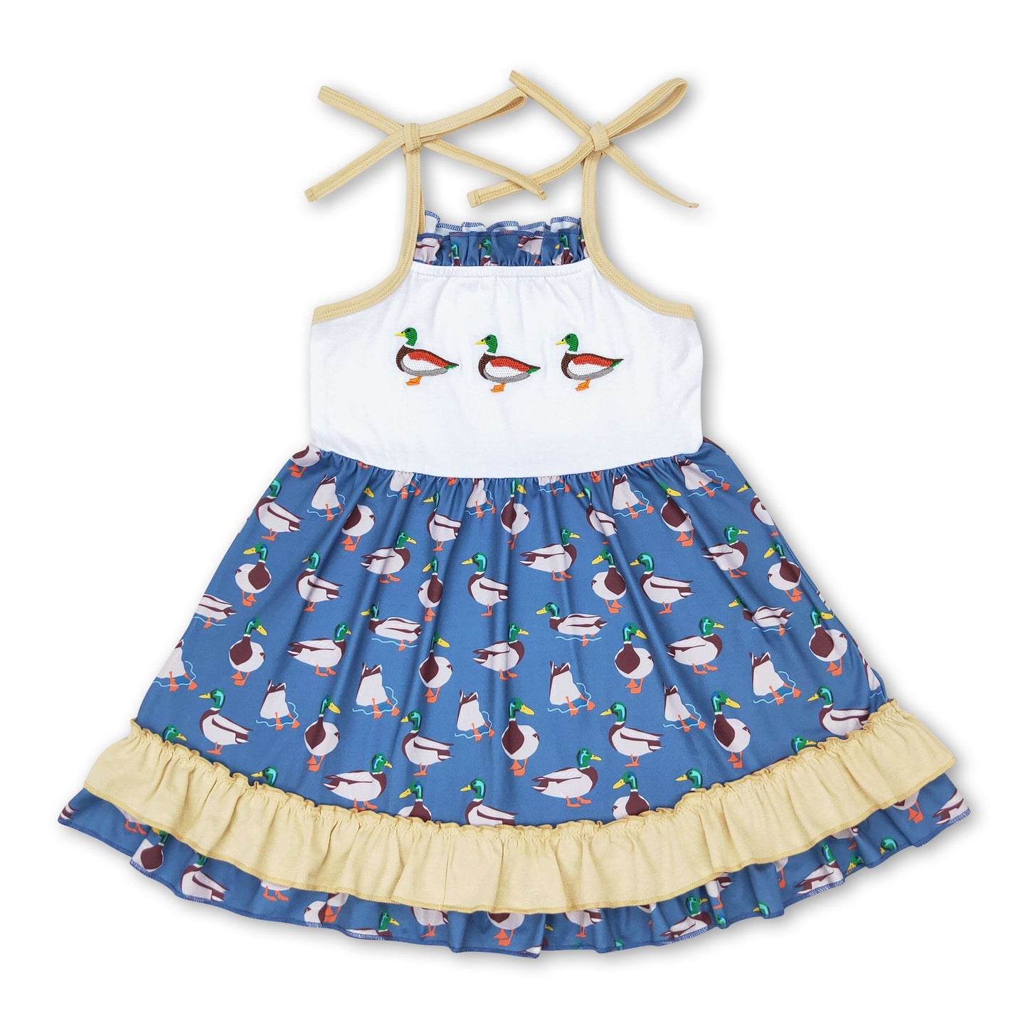 Straps duck ruffle baby girls summer dress