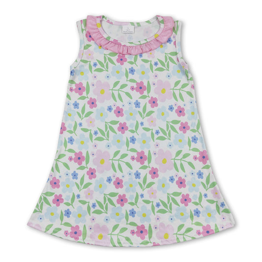 Sleeveless pink floral baby girls dresses