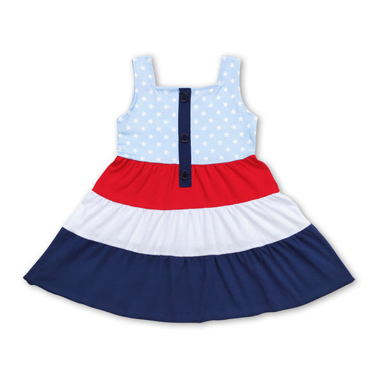 Sleeveless stars red white blue girls 4th of july dress