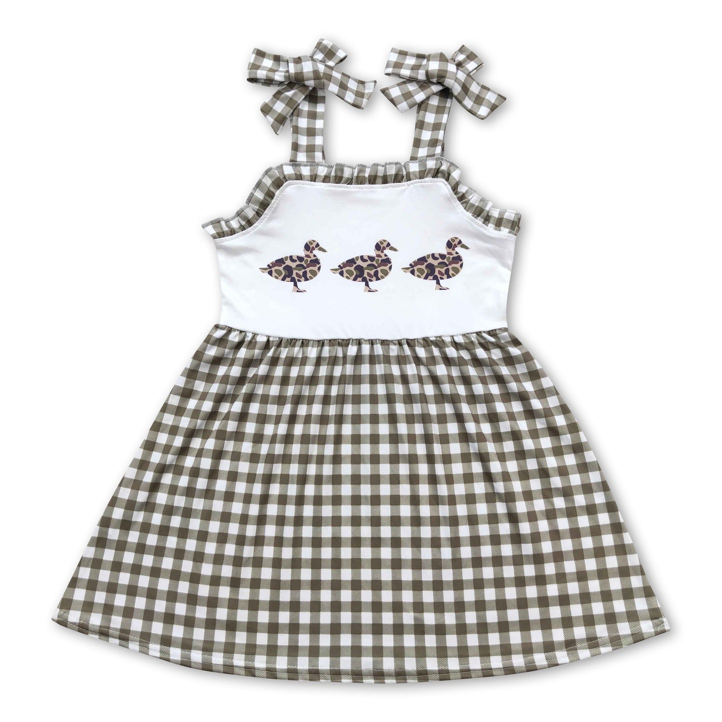 Olive plaid straps duck baby girls summer dress